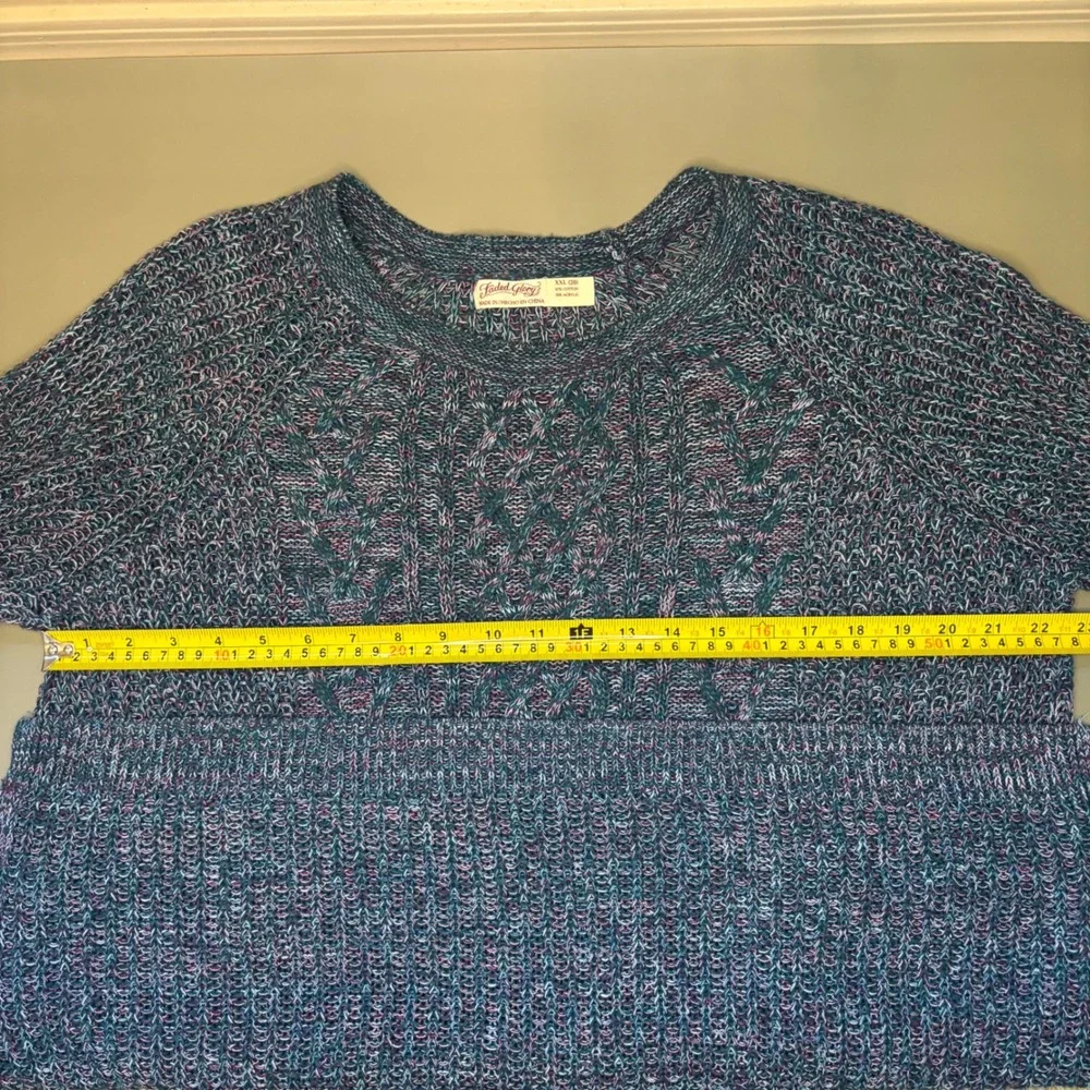 Faded Glory Womens SZ XXL (20) Cable Knit Sweater Antique Teal Blue Cotton Blend